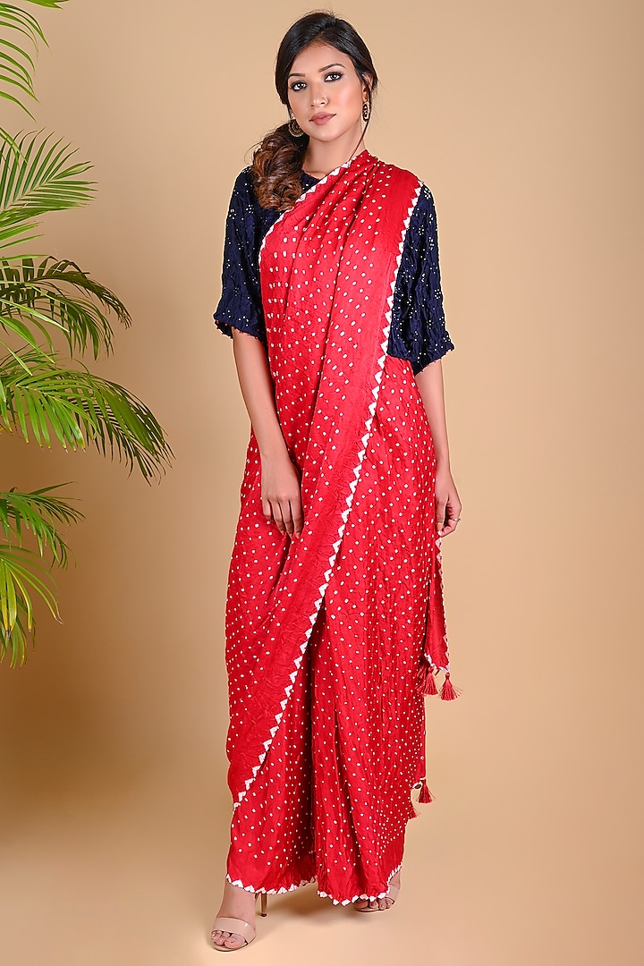 Red Pre-Stitched Pant Saree by Dyelogue