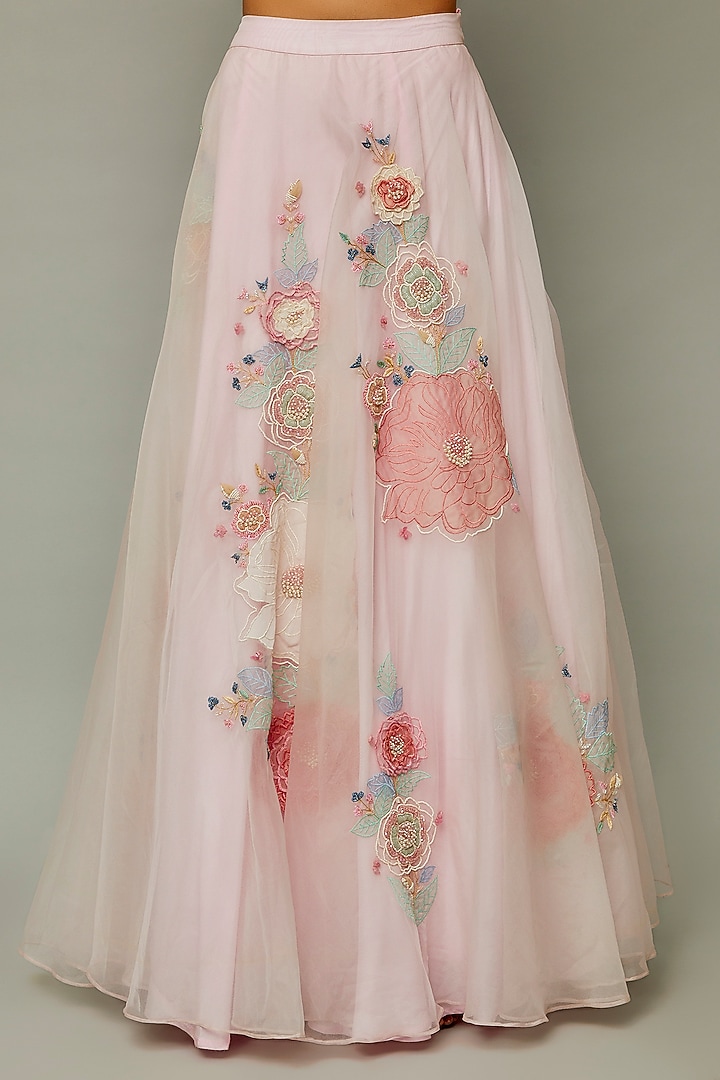 Baby Pink Organza Embroidered Wedding Lehenga Set by Divya Kanakia at Pernia's Pop Up Shop