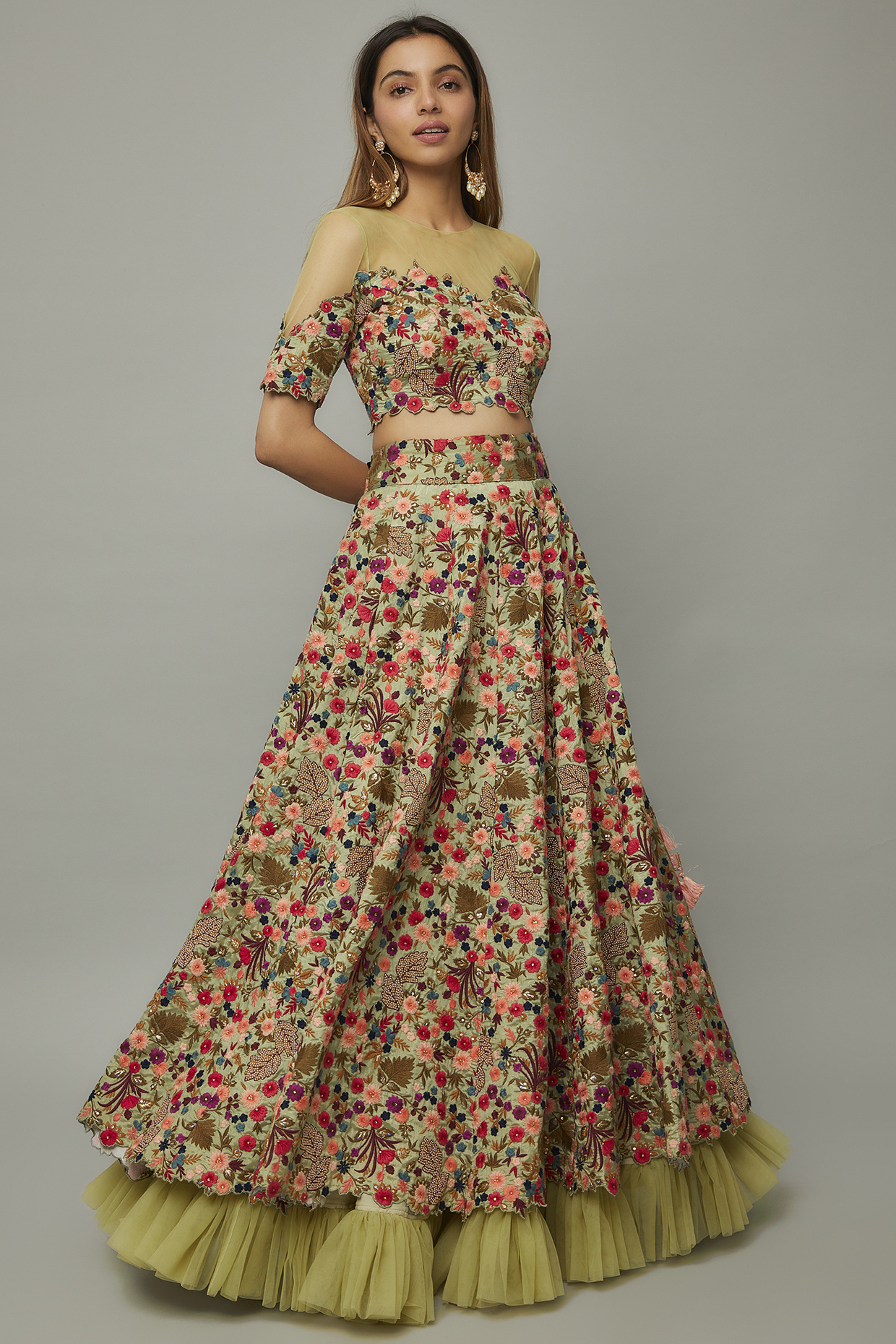 Pastel Green Dupion Silk Embroidered  dulhan bday 22 may Lehenga Set by Divya Kanakia at Pernia's Pop Up Shop