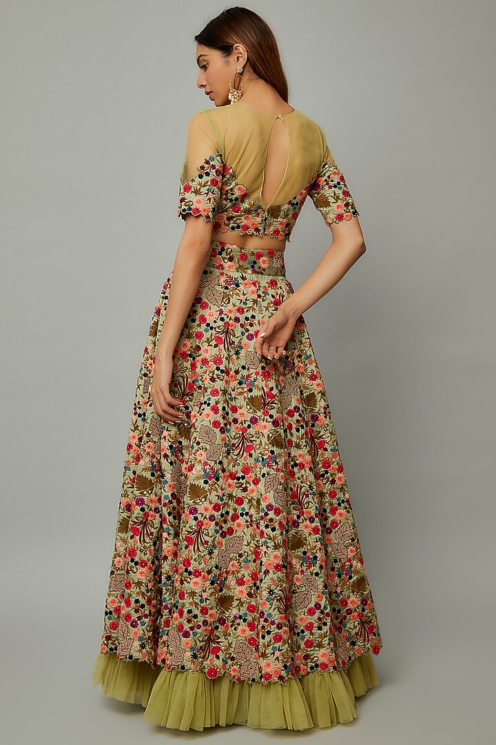 Pastel Green Dupion Silk Embroidered Wedding Lehenga Set by Divya Kanakia at Pernia's Pop Up Shop