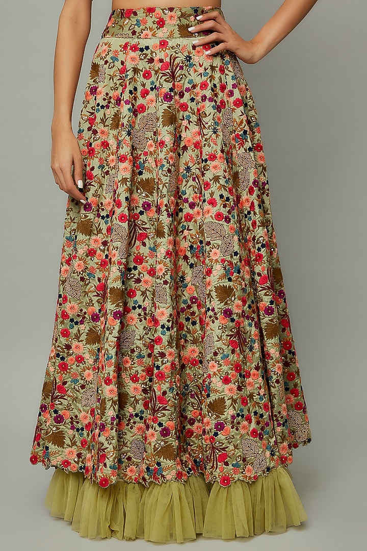 Pastel Green Dupion Silk Embroidered Wedding Lehenga Set by Divya Kanakia at Pernia's Pop Up Shop
