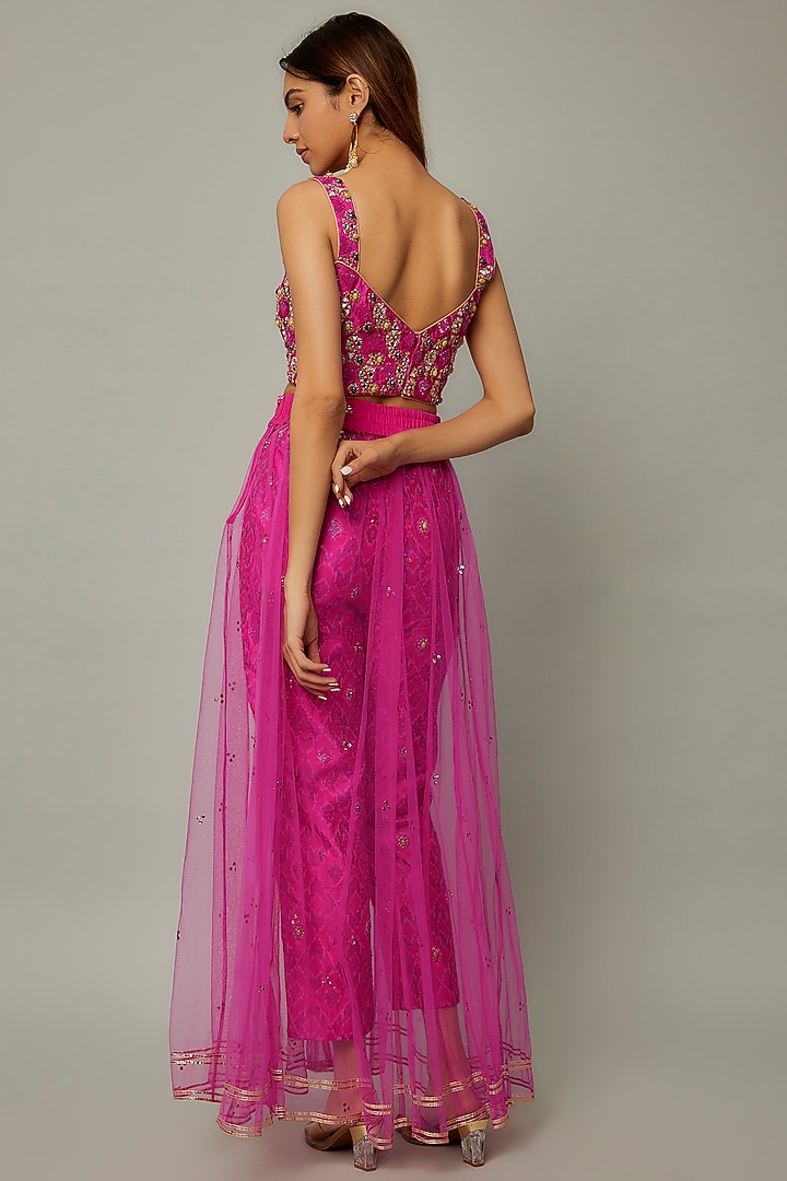Rani Pink Net Embroidered Skirt Set by Divya Kanakia at Pernia's Pop Up Shop