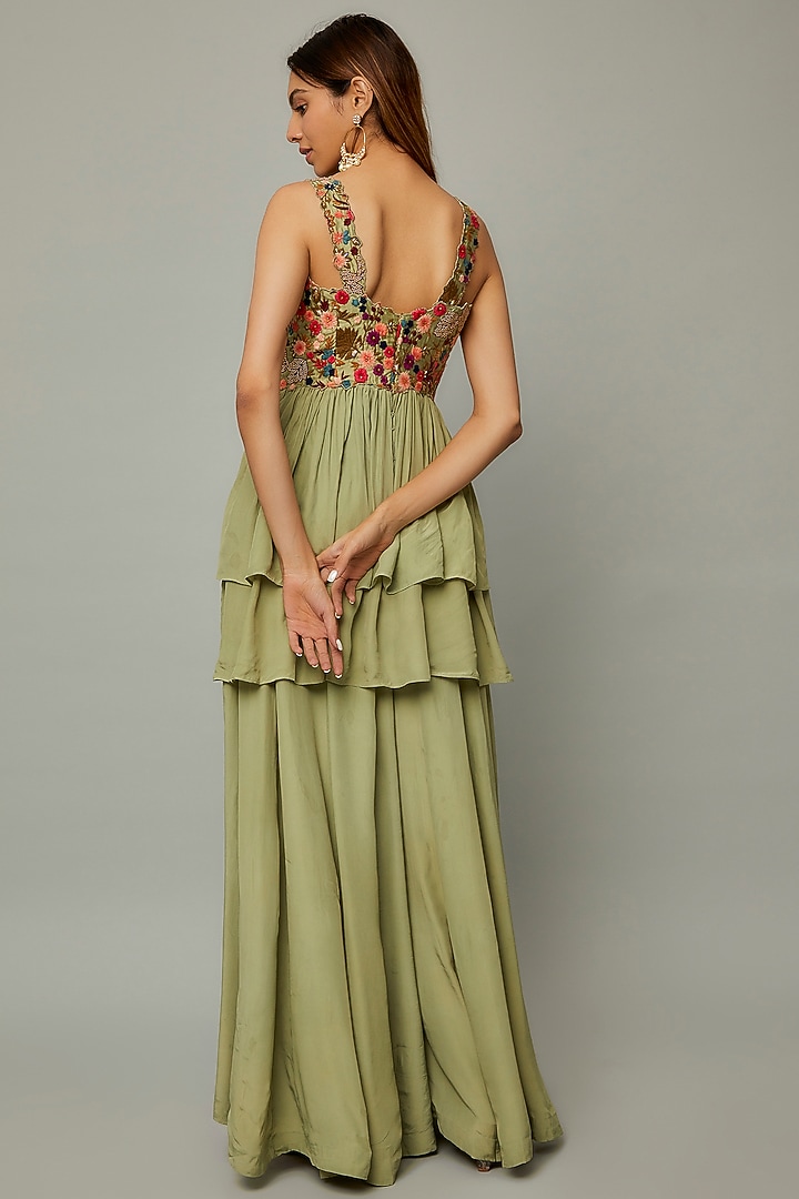 Pastel Green Satin Organza Palazzo Pant Set by Divya Kanakia at Pernia's Pop Up Shop