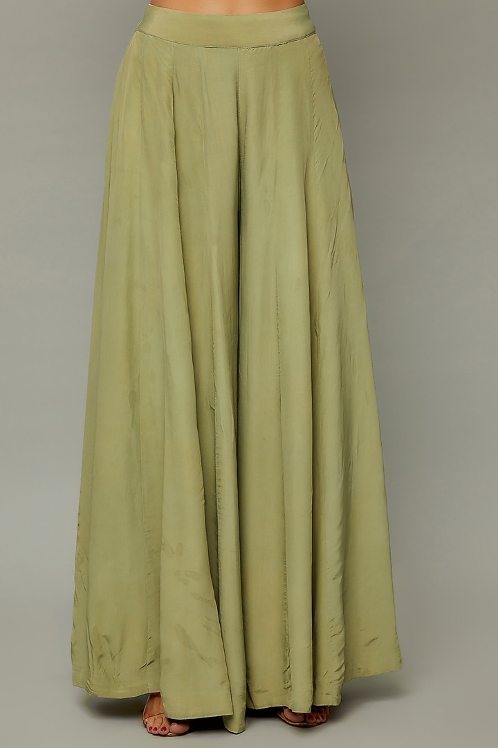 Pastel Green Satin Organza Palazzo Pant Set by Divya Kanakia at Pernia's Pop Up Shop