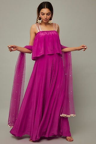 Rani Pink Crepe Palazzo Pant Set by Divya Kanakia