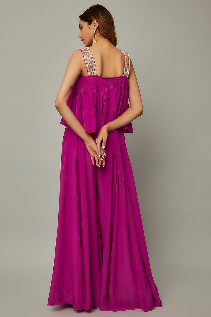 Rani Pink Crepe Palazzo Pant Set by Divya Kanakia at Pernia's Pop Up Shop