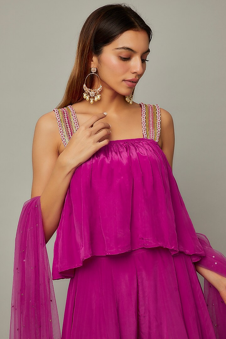 Rani Pink Crepe Palazzo Pant Set by Divya Kanakia at Pernia's Pop Up Shop