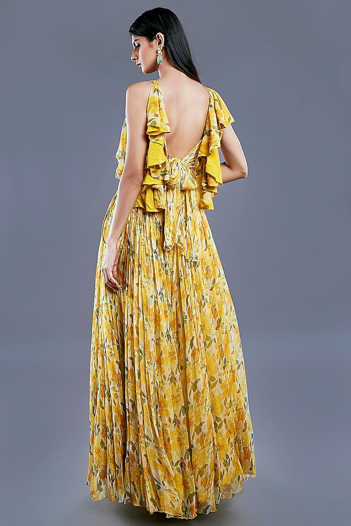 Ochre Yellow Printed Skirt Set by Divya Kanakia at Pernia's Pop Up Shop