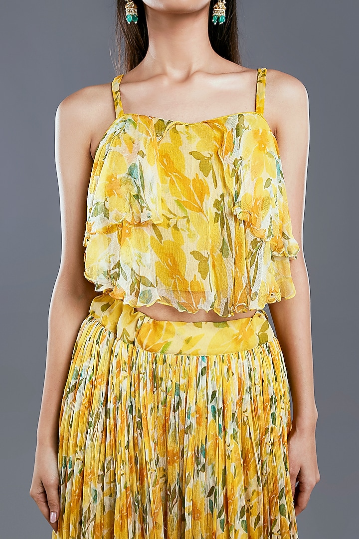 Ochre Yellow Printed Skirt Set by Divya Kanakia at Pernia's Pop Up Shop