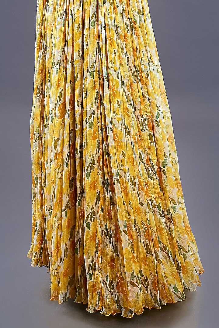 Ochre Yellow Printed Skirt Set by Divya Kanakia at Pernia's Pop Up Shop