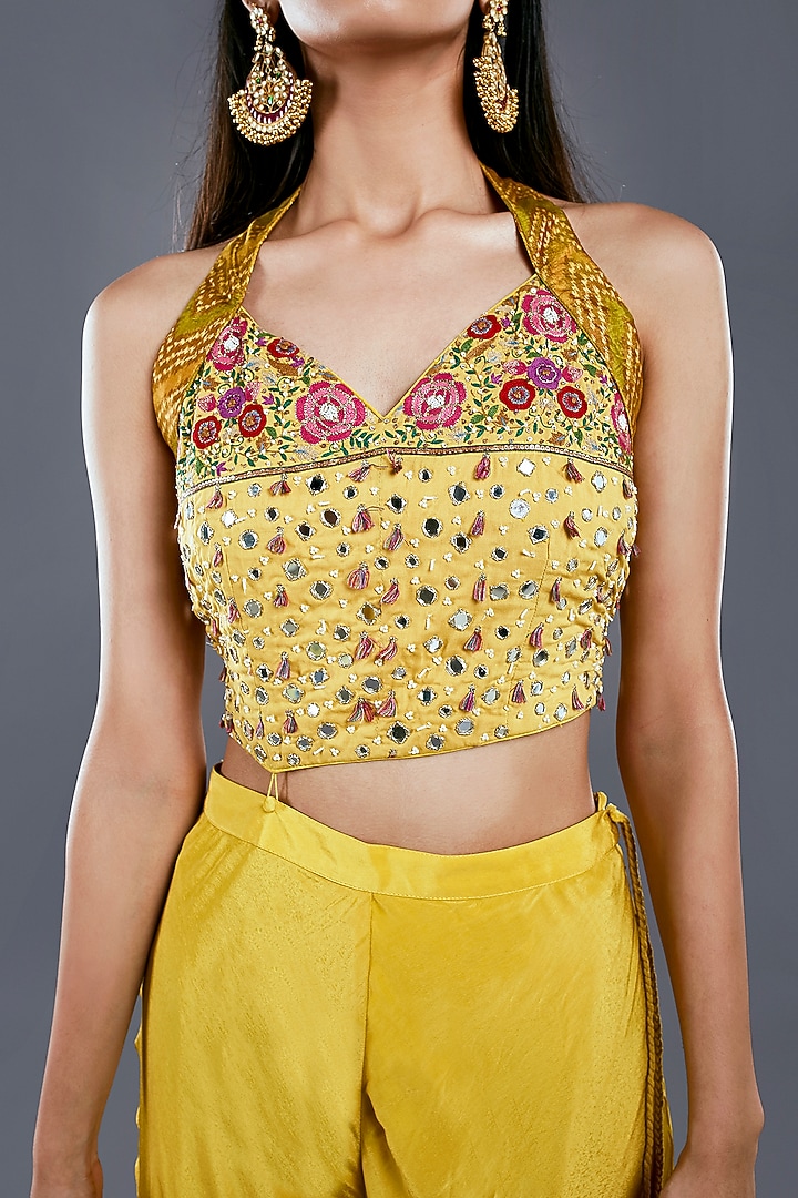 Ochre Yellow Crepe Embroidered Jacket Set by Divya Kanakia at Pernia's Pop Up Shop