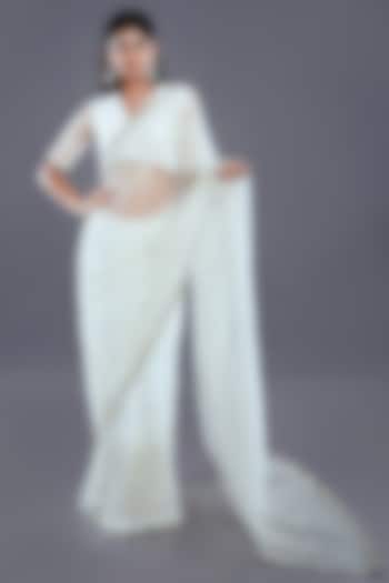 White Net Embellished Saree by Divya Kanakia