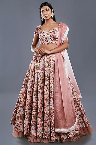 French Rose Embroidered Lehenga Set by Divya Kanakia