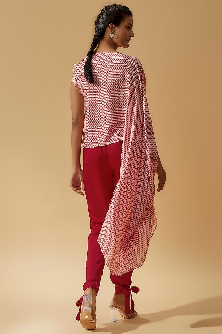 White & Red Muslin Cotton Printed Kaftan Top by Divya Kanakia at Pernia's Pop Up Shop