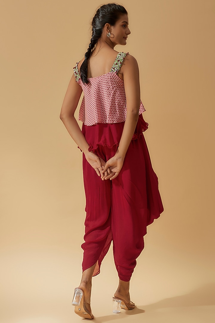 Red Crepe Silk Dhoti Set by Divya Kanakia at Pernia's Pop Up Shop