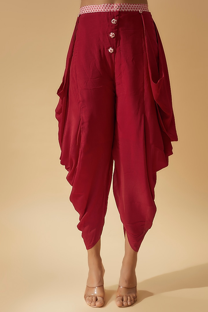 Red Crepe Silk Dhoti Set by Divya Kanakia at Pernia's Pop Up Shop