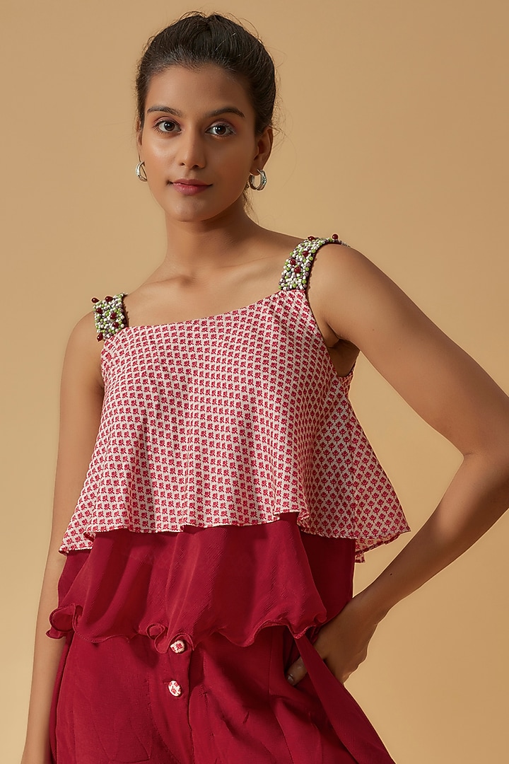 Red Crepe Silk Dhoti Set by Divya Kanakia at Pernia's Pop Up Shop