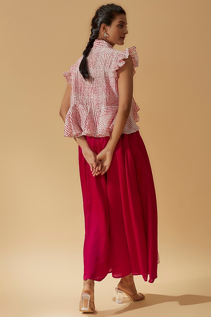 Red Modal Satin & Chanderi Cotton Palazzo Pant Set by Divya Kanakia at Pernia's Pop Up Shop