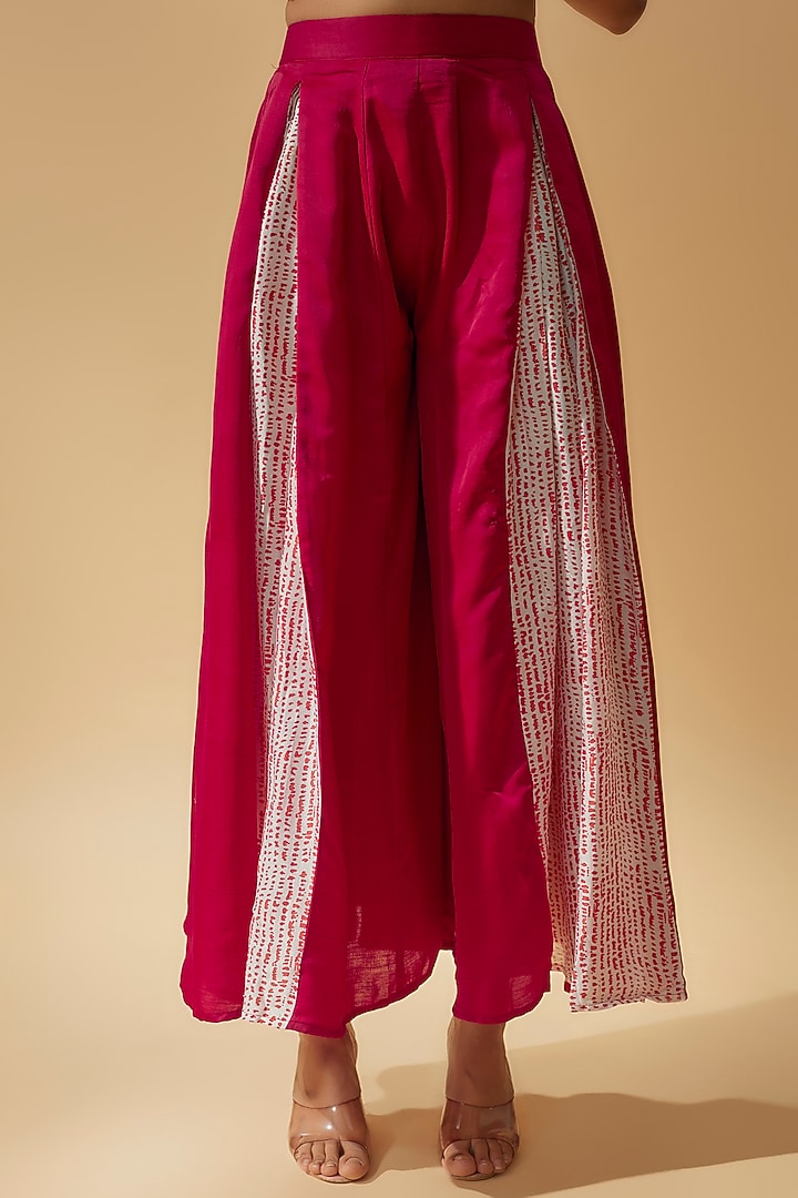 Red Modal Satin & Chanderi Cotton Palazzo Pant Set by Divya Kanakia at Pernia's Pop Up Shop
