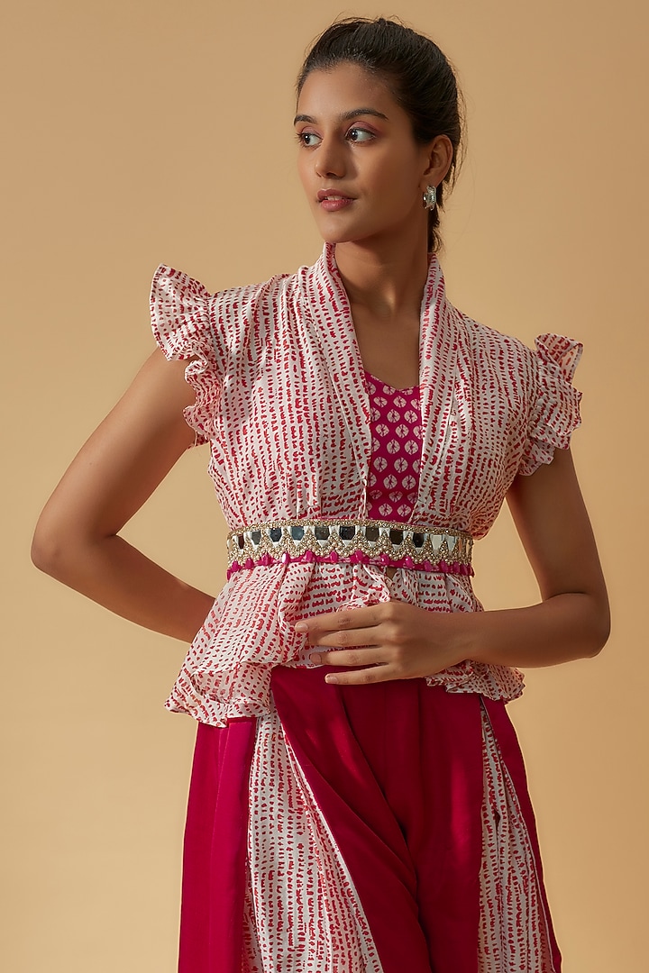 Red Modal Satin & Chanderi Cotton Palazzo Pant Set by Divya Kanakia at Pernia's Pop Up Shop