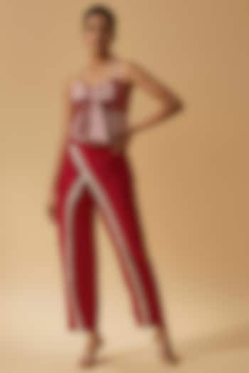 Red & Off-White Chanderi Pant Set by Divya Kanakia at Pernia's Pop Up Shop