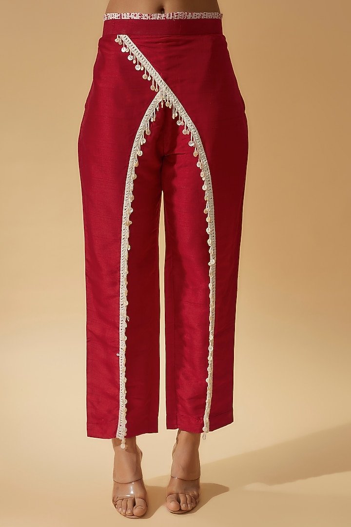 Red & Off-White Chanderi Pant Set by Divya Kanakia at Pernia's Pop Up Shop