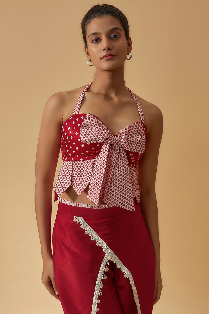 Red & Off-White Chanderi Pant Set by Divya Kanakia at Pernia's Pop Up Shop