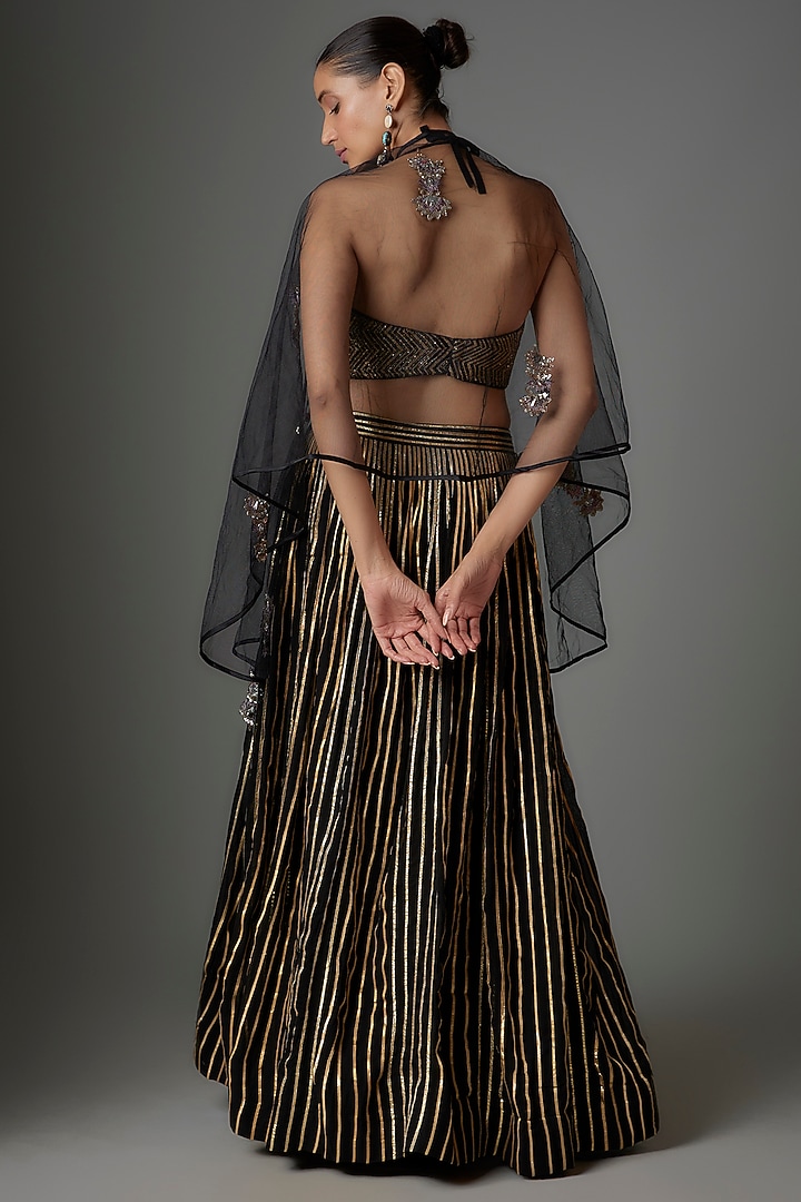 Black Georgette Sequins Embroidered Skirt Set by Divya Kanakia at Pernia's Pop Up Shop