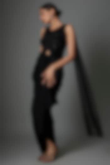 Black Satin Suede Sequins Embroidered Cowl Vacation Dress by Divya Kanakia at Pernia's Pop Up Shop