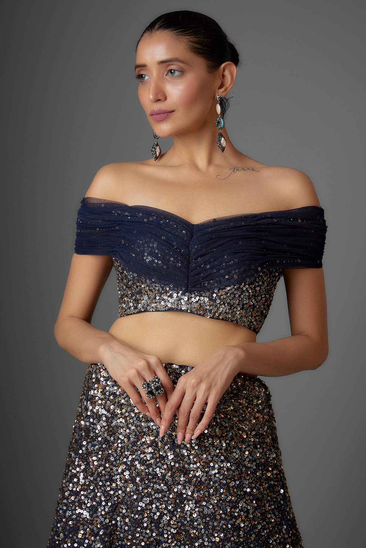 Navy Blue Georgette Partywear Lehenga Set - Clearance main image 1