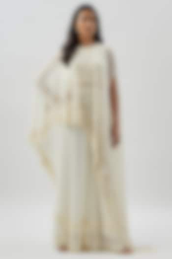 Ivory Georgette Hand Embroidered Cape Set by Divya Kanakia at Pernia's Pop Up Shop