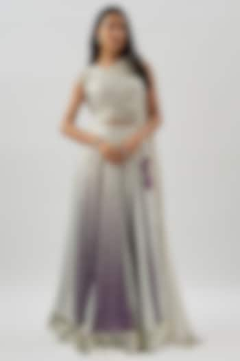 Silver & Purple Ombre Sequins Georgette Wedding Lehenga Set by Divya Kanakia at Pernia's Pop Up Shop