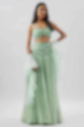 Aqua Green Georgette Hand Embroidered Wedding Lehenga Set by Divya Kanakia at Pernia's Pop Up Shop