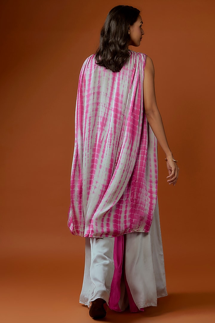 Rani Pink & Grey Cotton Satin Paneled Wedding Sharara Set by Divya Kanakia at Pernia's Pop Up Shop