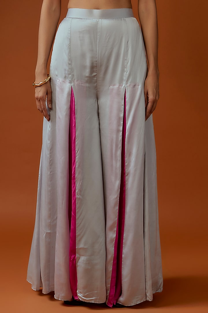 Rani Pink & Grey Cotton Satin Paneled Wedding Sharara Set by Divya Kanakia at Pernia's Pop Up Shop