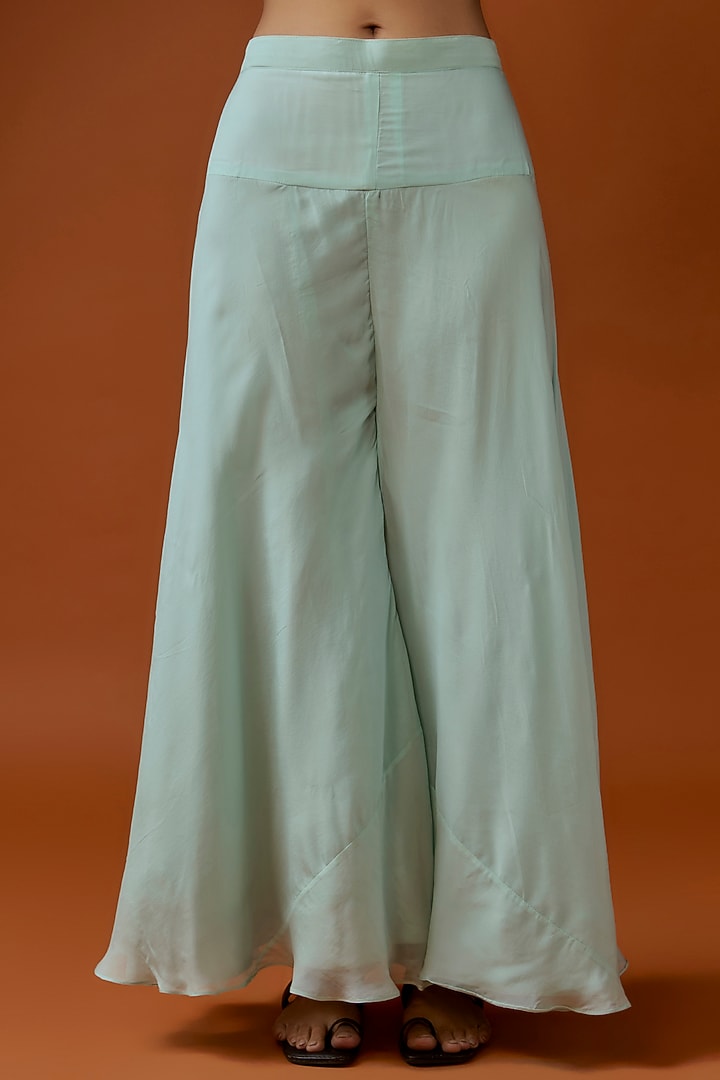 Mint Green Organza Satin Embroidered Asymmetric Kurta Set by Divya Kanakia at Pernia's Pop Up Shop