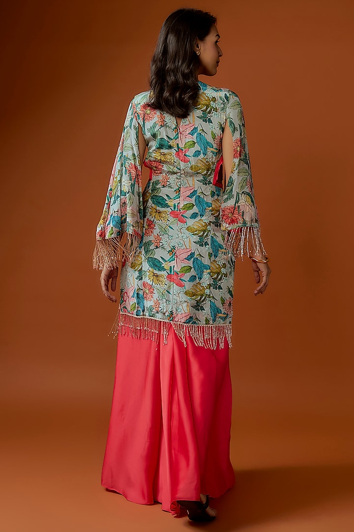 Coral Silk Box Pleated Party Wear Sharara Set by Divya Kanakia at Pernia's Pop Up Shop