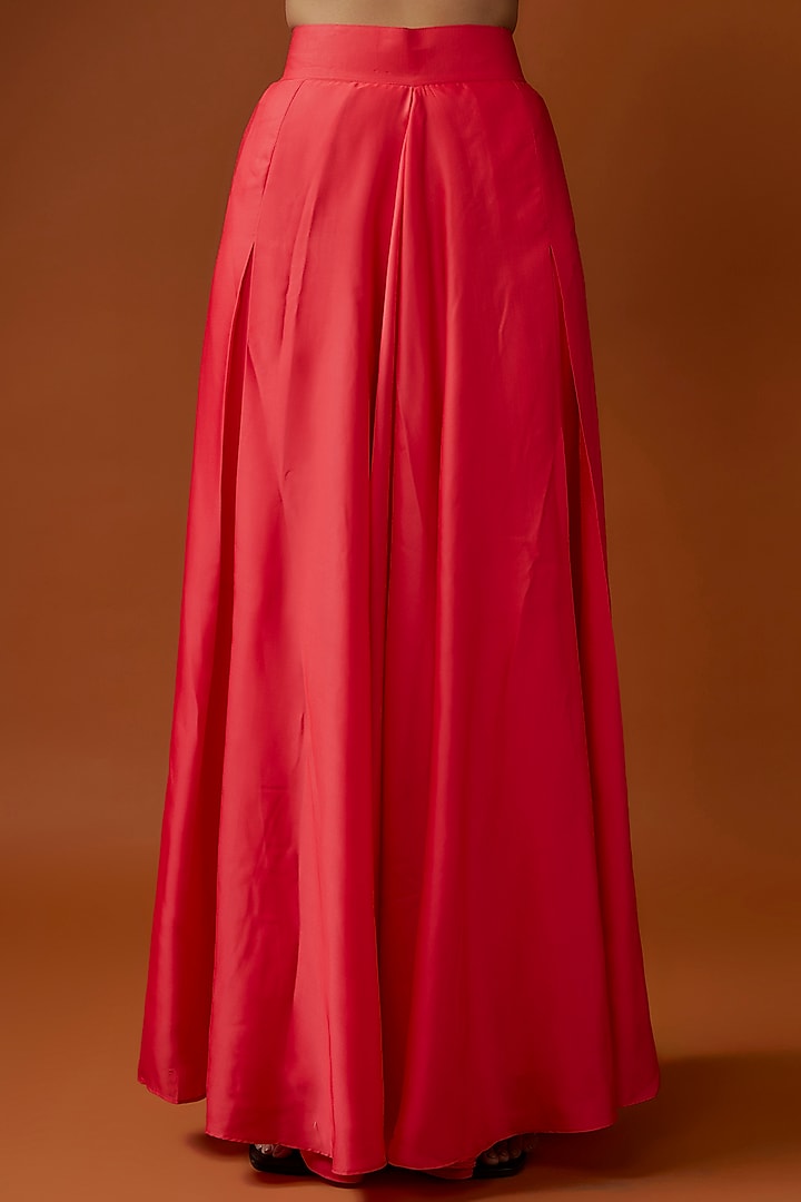 Coral Silk Box Pleated Party Wear Sharara Set by Divya Kanakia at Pernia's Pop Up Shop