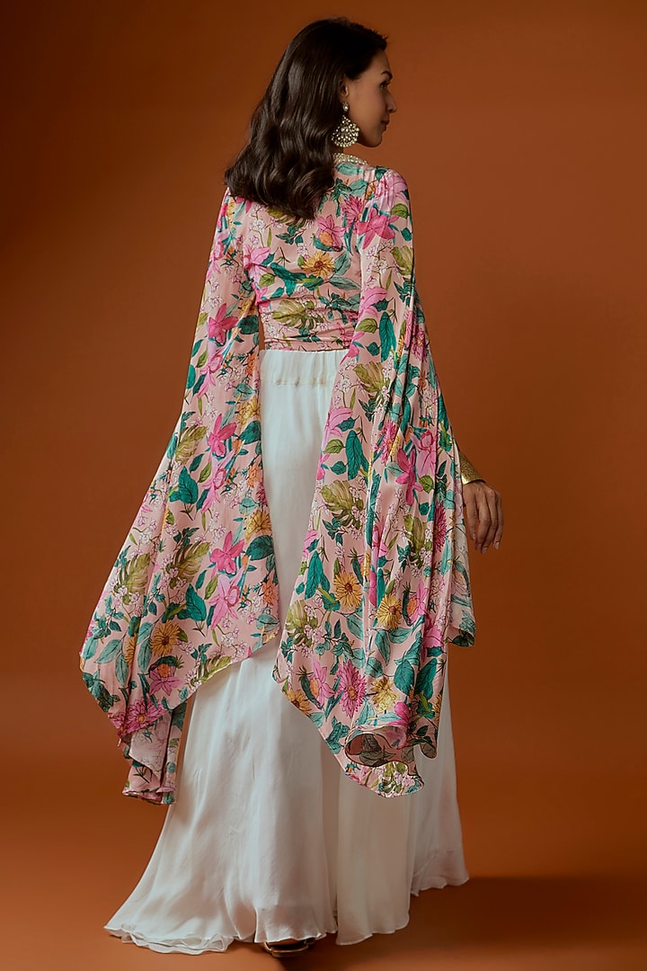 White Crushed Chinon Box Pleated Party Wear Sharara Set by Divya Kanakia at Pernia's Pop Up Shop