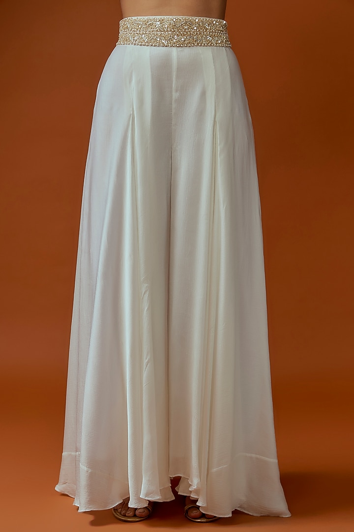 White Crushed Chinon Box Pleated Party Wear Sharara Set by Divya Kanakia at Pernia's Pop Up Shop