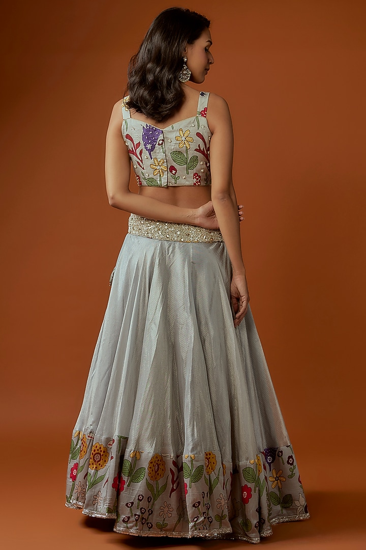 Grey Kota Tissue Printed Wedding Lehenga Set by Divya Kanakia at Pernia's Pop Up Shop