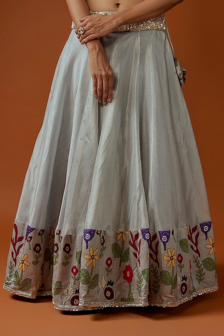 Grey Kota Tissue Printed Wedding Lehenga Set by Divya Kanakia at Pernia's Pop Up Shop