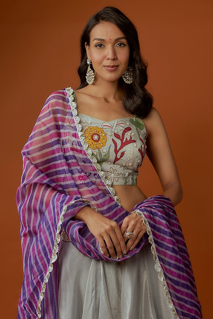 Grey Kota Tissue Printed Wedding Lehenga Set by Divya Kanakia at Pernia's Pop Up Shop