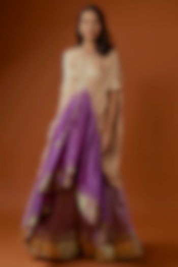 Magenta Gajji Silk Chevron Printed Jacket Lehenga Set by Divya Kanakia at Pernia's Pop Up Shop