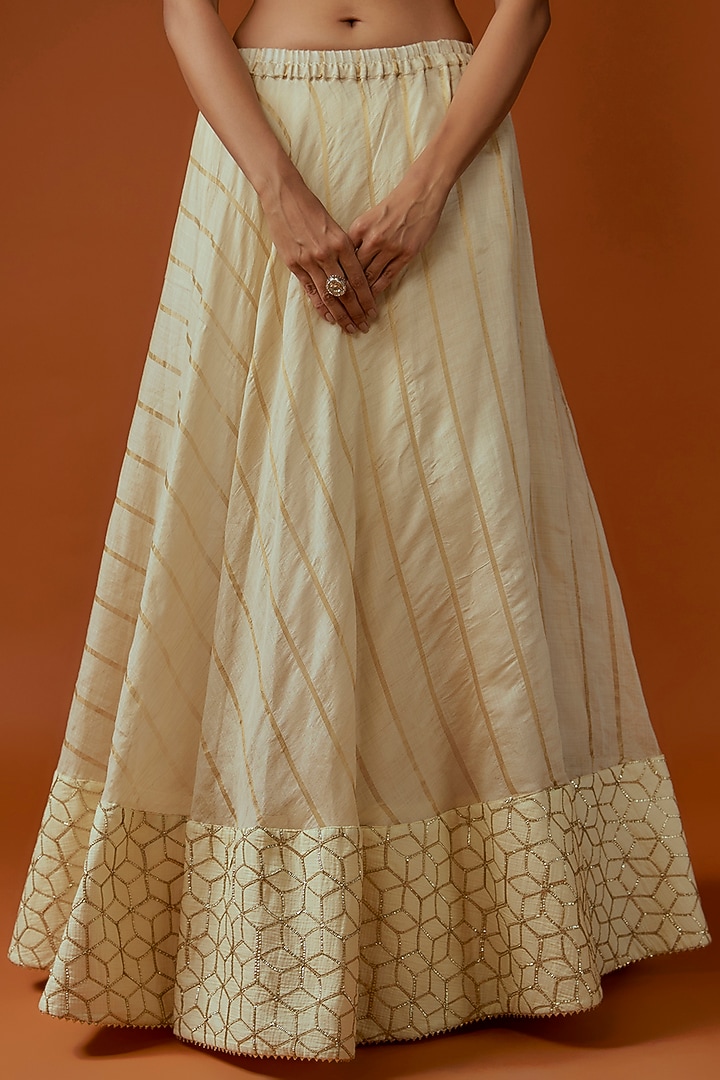 Beige Georgette & Cotton Jacket Wedding Lehenga Set by Divya Kanakia at Pernia's Pop Up Shop