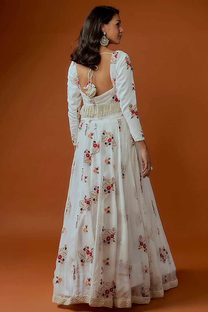 Off-White Georgette Pearl Embroidered Wedding Lehenga Set by Divya Kanakia at Pernia's Pop Up Shop
