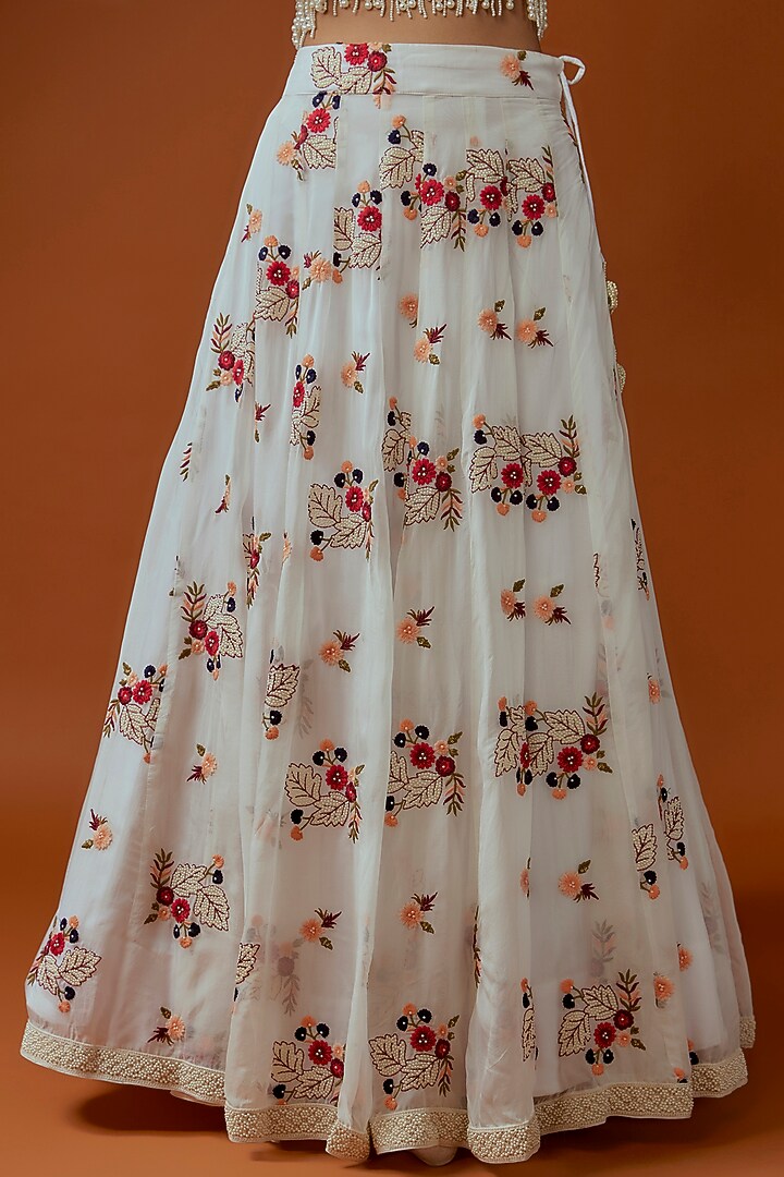 Off-White Georgette Pearl Embroidered Wedding Lehenga Set by Divya Kanakia at Pernia's Pop Up Shop