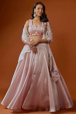 Baby Pink Organza Lehenga Set by Divya Kanakia