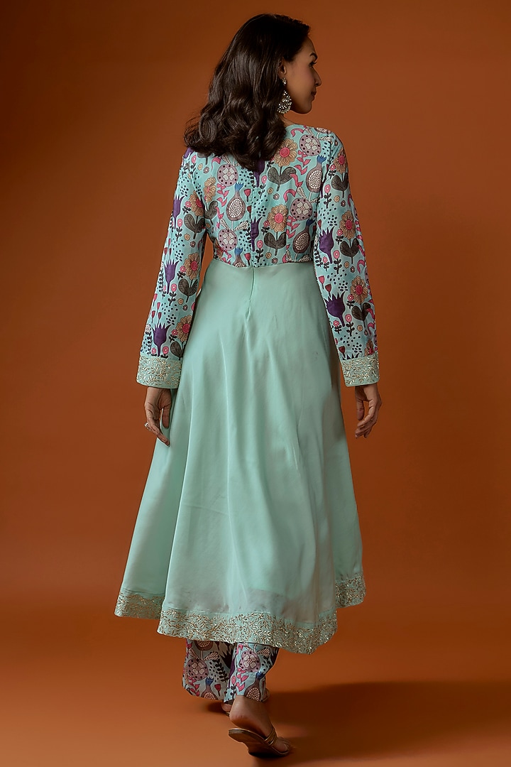 Sky Blue Silk Blend Zari Embroidered Flared Wedding Anarkali Set by Divya Kanakia at Pernia's Pop Up Shop