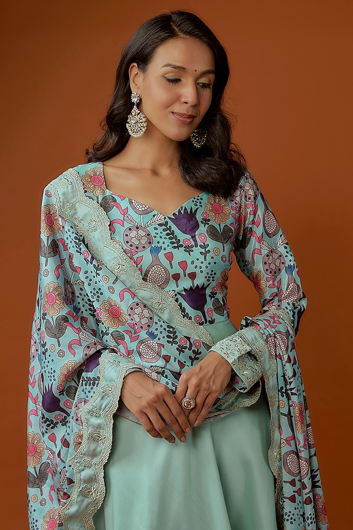 Sky Blue Silk Blend Zari Embroidered Flared Wedding Anarkali Set by Divya Kanakia at Pernia's Pop Up Shop